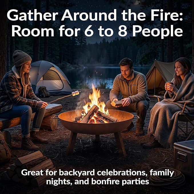 Sunnydaze Cast Iron Heavy Duty Fire Pit for Outside - Wood Burning Outdoor Fire Pit Bowl with Handles for Patio, Backyard, Camping - 30" - Rust