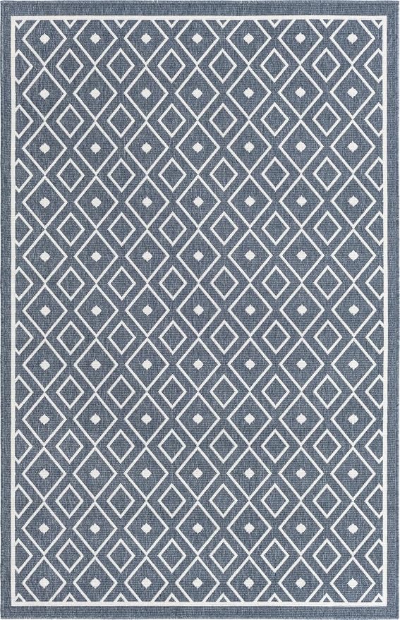 Unique Loom Outdoor Trellis Collection Area Rug - Kafes (5' 3" x 8' Rectangle, Navy Blue/ Ivory)