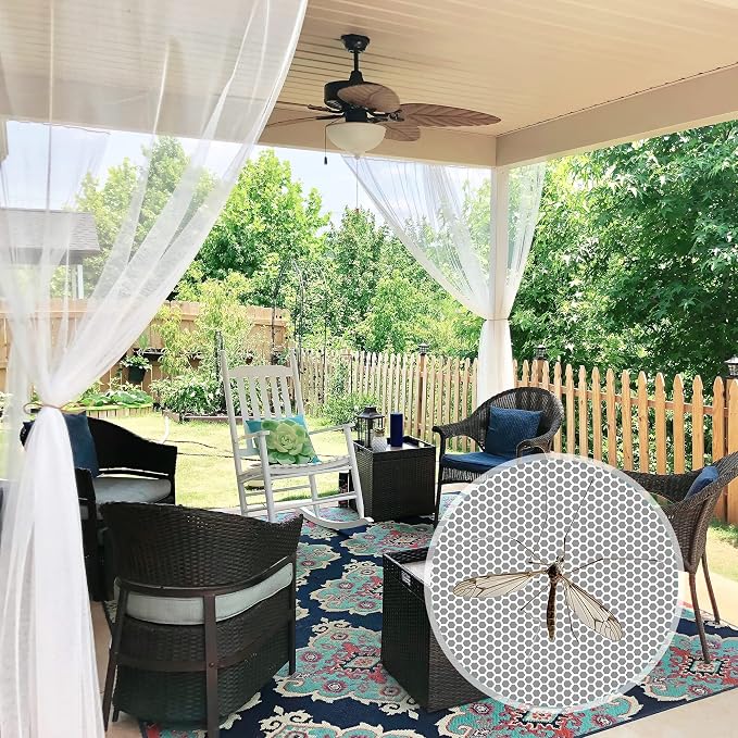 RYB HOME 2 Panels Garden Netting Size Adjustable Porch Screen Mesh Outdoor Curtains Lightweight Mosquito Curtains for Patio Gazebo Pool Hut Bug Netting, White, 59 inches Wide x 108 inches Long