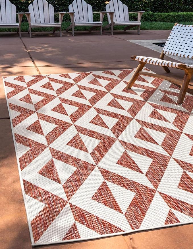 Unique Loom Jill Zarin Outdoor Collection Area Rug - Napa (7' 1'' x 10' Rectangle, Rust Red/ Ivory)
