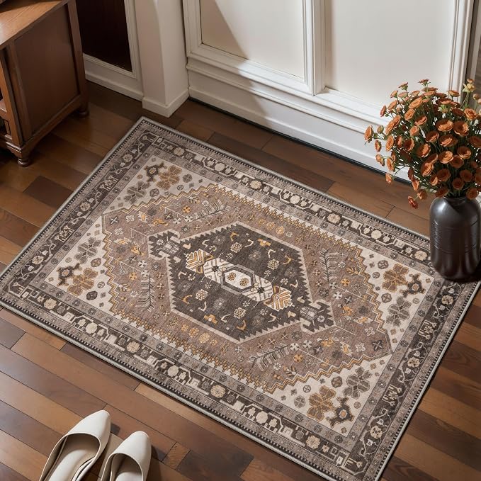 Ciicool 2x3ft Small Area Rug,Washable Boho Thin Mat for Entryway Kitchen | Oriental Non-Slip Low-Pile Hazel Indoor Carpet Entry Rugs for Entrance Bedroom Kitchen Bathroom Foyer Decor