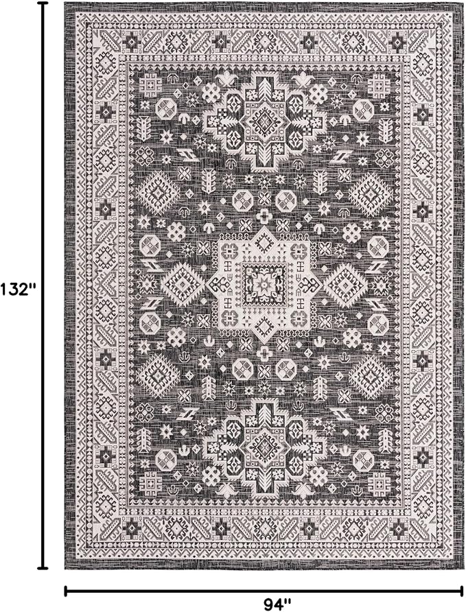 Unique Loom Outdoor Aztec Collection Area Rug - Chalca (7' 10" x 11' Rectangle, Charcoal Gray/ Ivory)