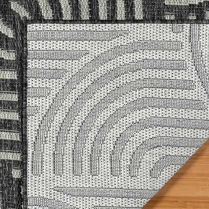 Gertmenian Indoor Outdoor Modern Area Rug - 6x9 Medium, Fade Resistant, Ideal for High Traffic in Living Room, Bedroom, Patio - Geometric, Black, 25534