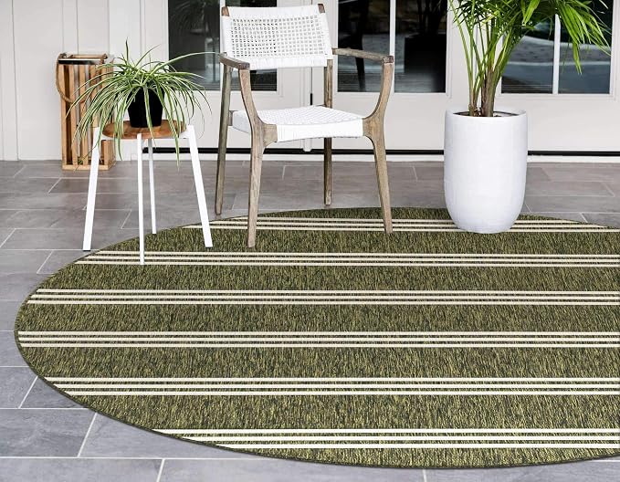 Unique Loom Jill Zarin Outdoor Collection Area Rug - Anguilla (4' 1' Round, Green/ Ivory)