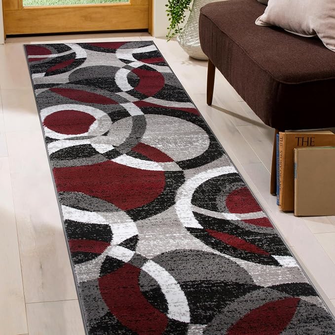 Rugshop Abstract Circles Contemporary High Traffic Runner Rug Red 2' x 7'2" | Rectangular, Size 2' x 7'2", Living Room, Bedroom, Dining Room, Home Office, Kitchen, Entryway, Hallway, Nursery, Kids Room