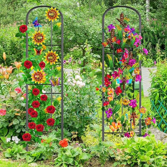 2 Pack Garden Trellis for Climbing Plants Outdoor, Metal Plant Trellis Vine Frame Support for Potted, Decoration Plant Wall Brackets Lattice for Indoor Flowers Vegetable Fruits Rose