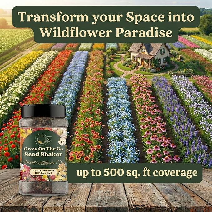 Wildflower Seed Shaker – Awesome Annual Mix by GevaGrow - 2 Ounce Shaker