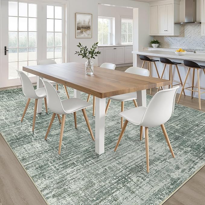 LOONGRUG 5x7 Area Rug Washable Neutral Modern Living Room Rug Dark Green | Abstract Soft Stain Resistant Indoor Floor Non-Slip Carpet for Bedroom Nursery Kids Office Playroom