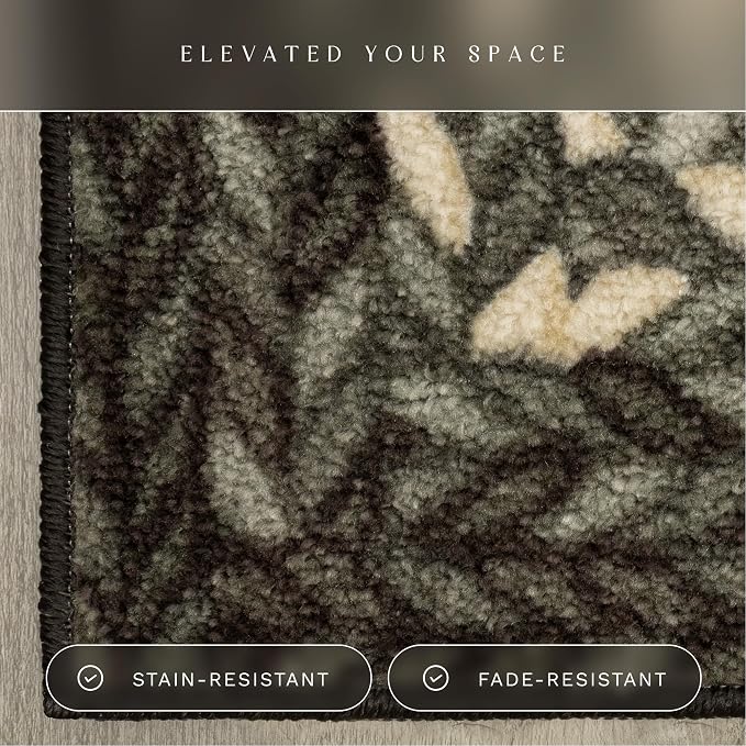 Maples Rugs Marion Bohemian Braided-Style Print Area Rug – Made in USA – Low Pile, Non-Slip, Pet-Friendly Indoor Rug for Bedroom, Living Room & Office, 5' x 7', Black