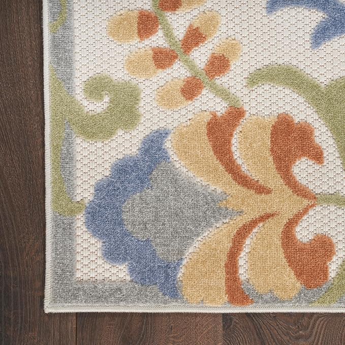 Nourison Home Aloha Ivory Blue 7'10" x 10'6" Area Rug - Easy Clean, Non Shedding, Bed Room, Living Room, Dining Room, Kitchen (8' x 11')