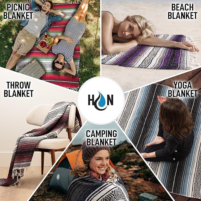 Hydration Nation Authentic Large Handwoven Mexican Striped Throw Blanket - Soft, Durable, Eco-Friendly - 70"x50" – Sunrise