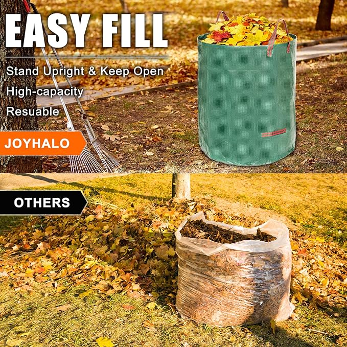 72 Gallon 3 Pack Reusable Yard Waste Bags for Lawn & Garden | Heavy duty, Standable lawn bags, With 4 handles, Includes gloves, Ideal for leaves, Grass clippings, Camping, and recycling