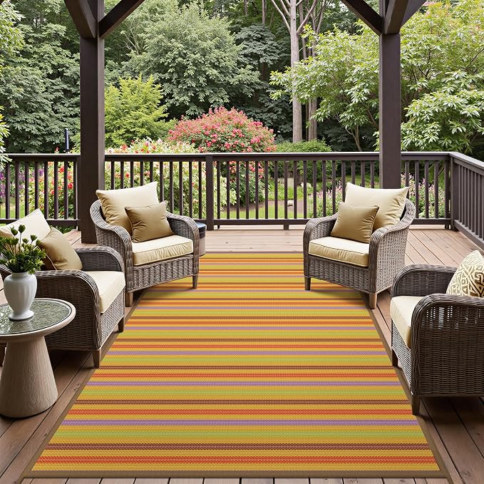 GENIMO Outdoor Rug for Patio Clearance, 8'x10' Reversible Plastic Straw Rugs, Lightweight Waterproof RV Camping Mat for Camper, Balcony, Deck, Backyard, Picnic, Rainbow