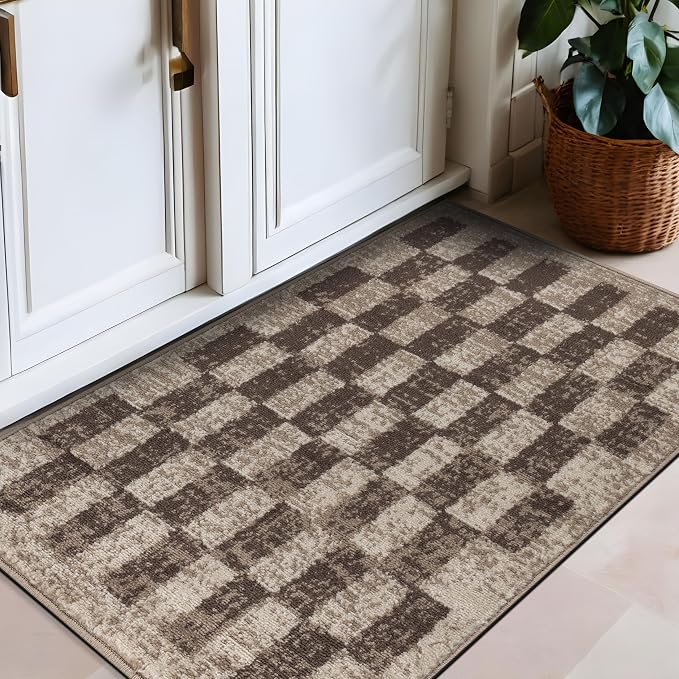 Rugshop Contemporary Checkered Grid Textured Area Rug Soft Beige 2' 3" x 4' | Rectangular, Size 2' 3" x 4', Living Room, Bedroom, Dining Room, Home Office, Kitchen, Entryway, Hallway, Nursery, Kids Room