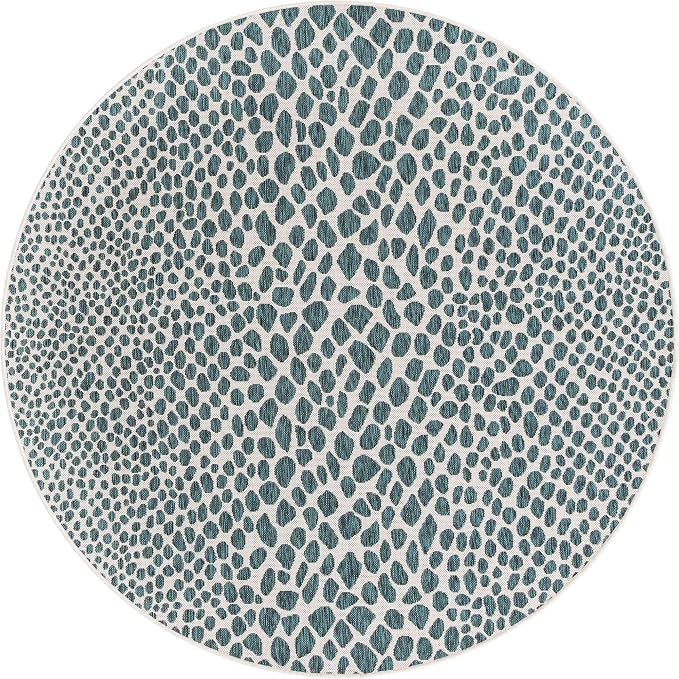 Unique Loom Outdoor Collection Area Rug - Cape Town (6' 7" Round, Teal/ Ivory)