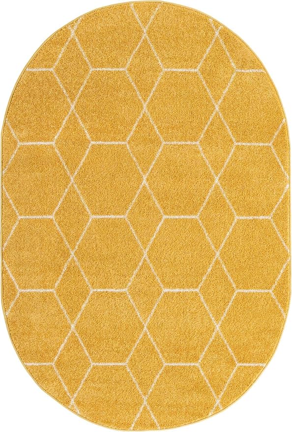 Unique Loom Trellis Frieze Collection Area Rug - Geometric (4' x 6' Oval, Yellow/ Ivory)