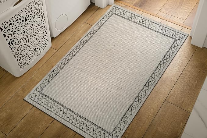 Luul Home Easy Jute Rugs 2x3 Frame Bone Color Living Room Indoor Outdoor Door Mat for Patio and Kitchen Rug High Traffic Washable Easy to Clean Solid Boho Woven Design Carpet (2 x 3)