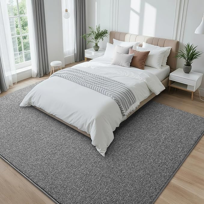 7x10 Dark Grey Area Rug | Washable Memory Foam, Low Pile Non Slip Indoor Carpet for Living Room Bedroom Office Classroom College Dorm Room Home Decor