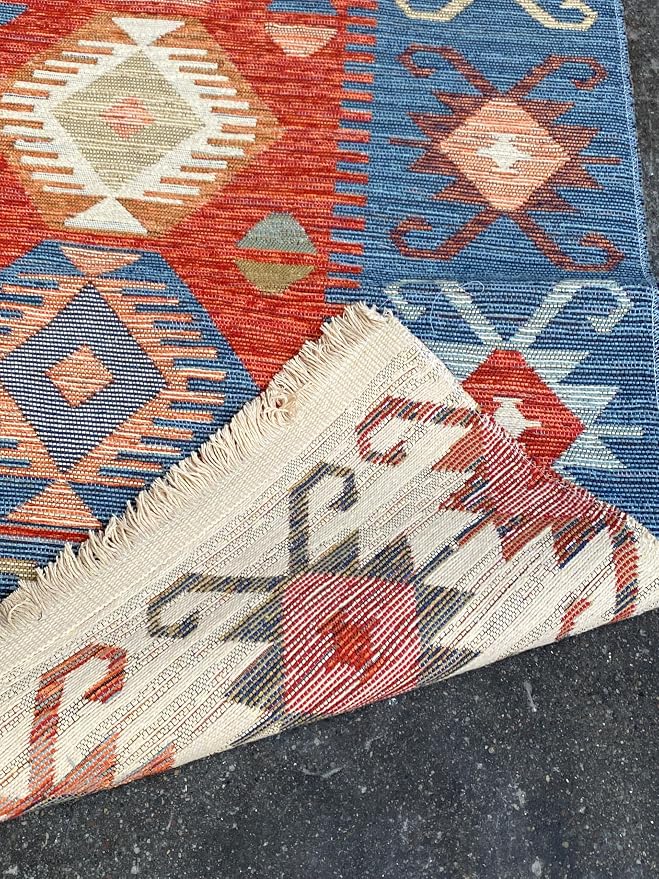 Secret Sea Collection: Modern Kilim Series Area Rug & Runner, Cotton, Reversible, Washable (2'8" x 6'7", Antique Birds)