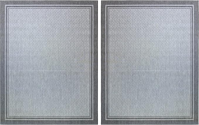 Gertmenian Indoor Outdoor Classic Flatweave Area Rug, Stain & UV Resistant Carpet, Deck, Patio, Poolside & Mudroom, 8x10 Ft Large, Simple Border, Silver Gray, 21908P2