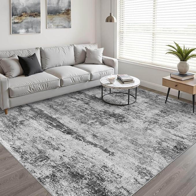 LOONGRUG 5x8 Area Rug Washable Neutral Modern Living Room Rug Black Gray | Abstract Soft Stain Resistant Indoor Floor Non-Slip Carpet for Bedroom Nursery Kids Office Playroom