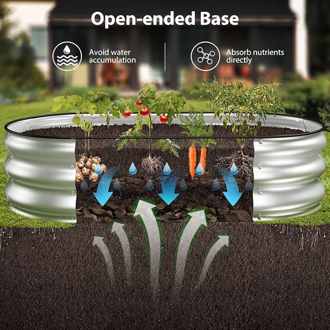 Winpull Raised Garden Bed Kit, 4x2x1 ft Galvanized Planter Box Outdoor with Safety Edging, Large Metal Raised Beds for Gardening Vegetables Flower Herb (Classic Silver)