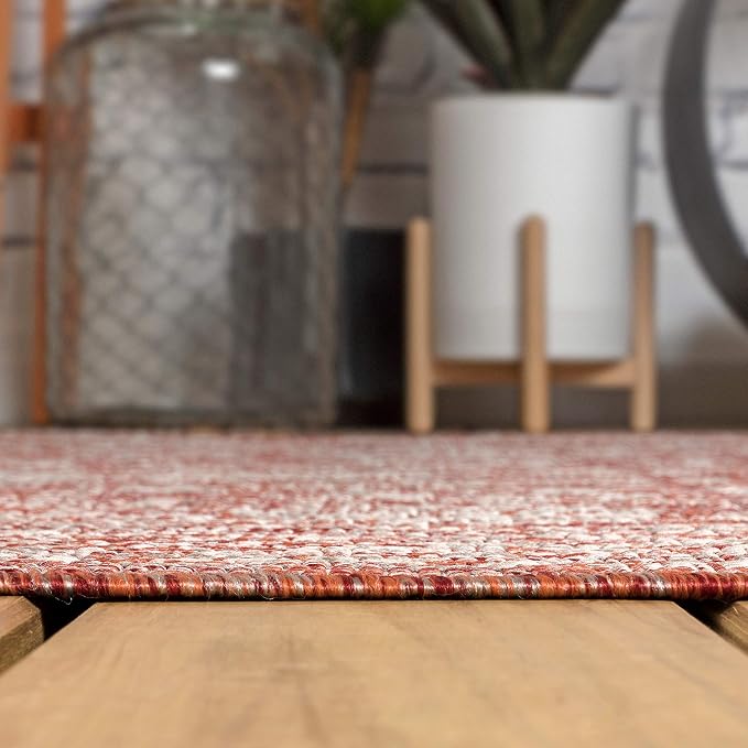 JONATHAN Y Weave Floral Indoor Outdoor Round Area Rug 6 Ft Red/Taupe, Tela Bohemian Textured for Backyard, Patio, Porch, Easy-Cleaning, High Traffic, Pet-Friendly, Non-Shedding (SMB100A-6R)