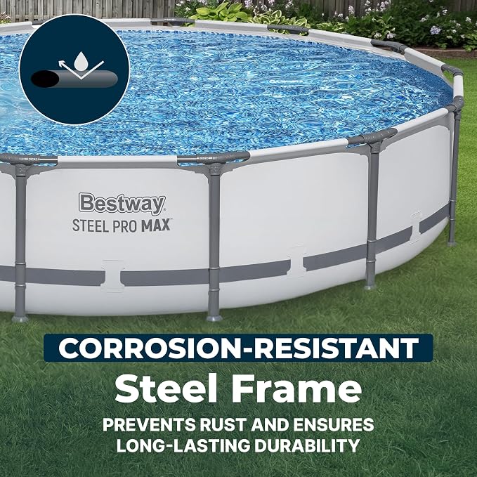 Bestway Steel Pro MAX 14' x 33" Round Above Ground Pool Set with Pump | Metal Frame Pool, Corrosion-Resistant Steel, Puncture-Resistant Liner, Filter Pump, No-Tool Setup, Quick-Click Connectors