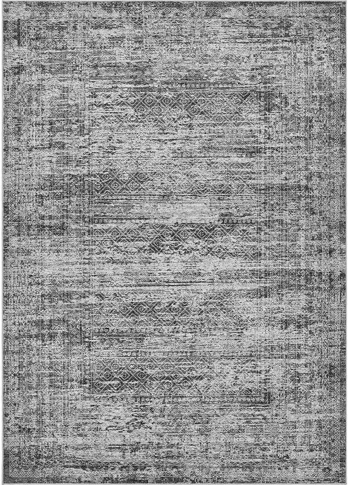 UERMEI 9x12 Area Rug Living Room Rugs - Washable Neutral Modern Abstract Soft Thin Rug Indoor Floor No Slip Rug Carpet for Bedroom Under Dining Table Home Office Decor - Dark Gray