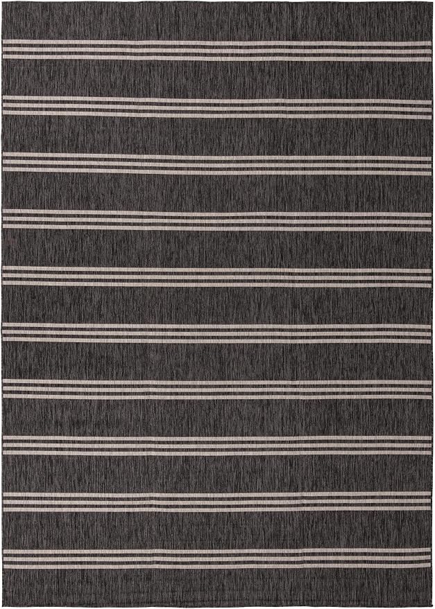 Unique Loom Outdoor Collection Area Rug - Anguilla (10' x 14' 1" Rectangle, Charcoal/ Ivory)