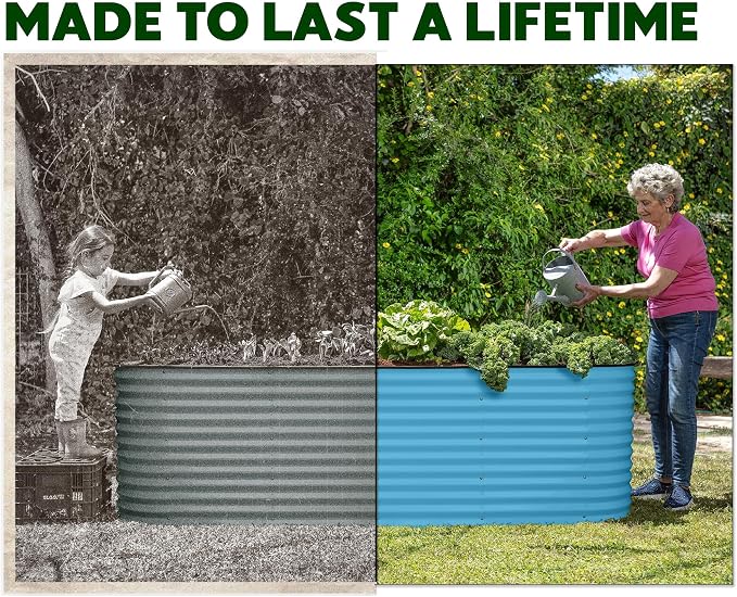 9-in-1 Galvanized Raised Garden Beds Outdoor // 8×2×2.5 ft Modular Planter for Gardening, Vegetables, Flowers // 32" Extra Tall Metal Raised Garden Bed (Teal) // Patented Design Planter Box
