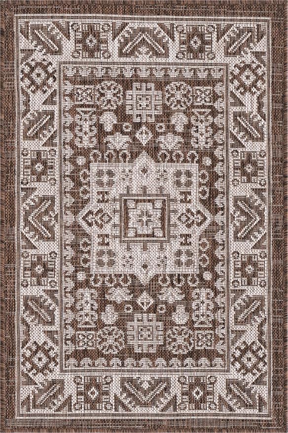 Unique Loom Outdoor Aztec Collection Area Rug - Chalca (2' 2" x 3' Rectangle Brown/Ivory)