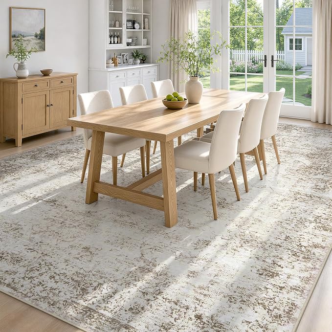9x12 Washable Area Rug Modern Abstract for Living Room Bedroom Beige | Soft Indoor Carpet,Anti-skid Backing,Water Repellent,Non-shedding, Suitable for bedroom dining farmhouse nursery home office