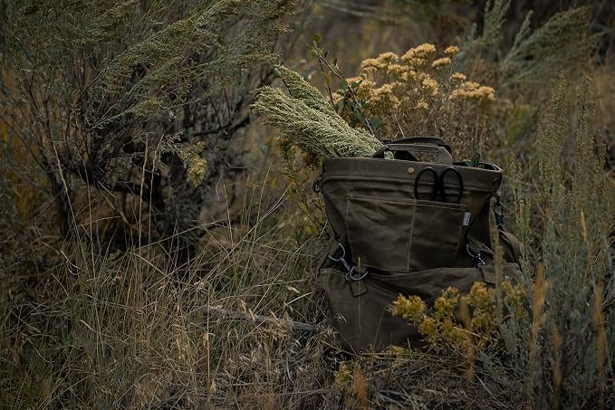 Barebones Harvesting and Gathering Bag - Foraging, Harvest and Fruit Picking Bag with Convertible Straps - Water-Resistant Waxed Canvas Gardening Tool Bag (Dark Khaki)