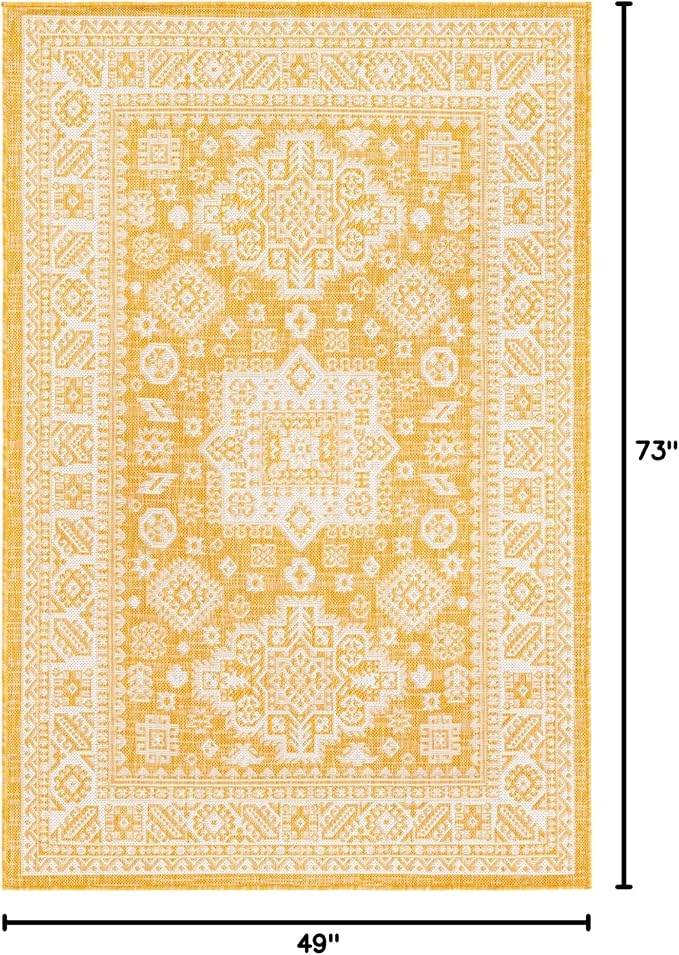 Unique Loom Outdoor Aztec Collection Area Rug - Chalca (4' 1" x 6' 1" Rectangle, Yellow/ Ivory)