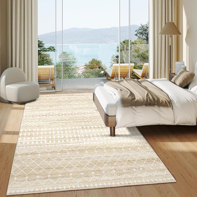 Miukiki 6x9 Area Rug Washable Non Slip Rug for Living Room Beige | Soft Low Pile Washable Area Rug Bedroom Dining Room, Stain Resistant Carpet with Easy Care Design 6'x9'