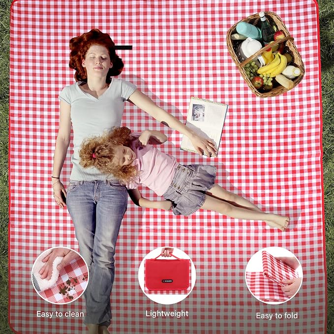 HX&OD Outdoor Picnic Blanket 80"X80" Picnic Mat Extra Large Camping Blanket Beach Blanket Foldable Waterproof Sand Mat Hiking Travel Family Concerts(Red)