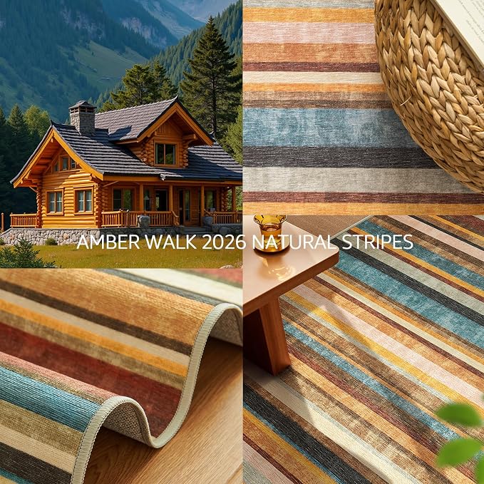 jinchan 5x7 Area Rug Modern Striped Rug Washable Living Room Rug, Pine Dawn | Non-Slip, Thin, Lightweight, Low Pile, Decor Carpet, Modern, Entrance, Entryway, Bedroom, Kitchen, Dining Room, Home Office