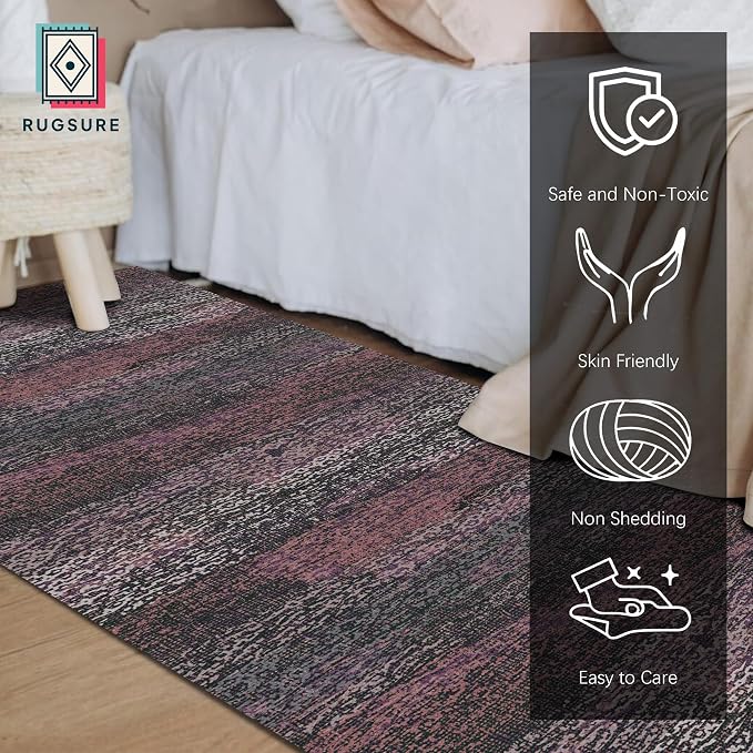 Washable Area Rug - 1/6 Thick - Stain & Water Resistant Non-Slip - Resistant Rug for Living Room, Bedroom, Nursery, Pet & Child Friendly, Vintage Charm Area Rugs (Burgundy, 2'6'' x 8')