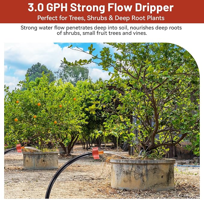 100 PCS 3 GPH Pressure Compensating Drip Irrigation Spot Dripper, High Flow Drip Irrigation Emitters Heads for Large Trees Bushes, Irrigation Drippers Parts for Orchard Large-Scale Outdoor Irrigation