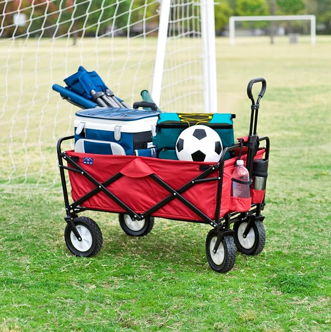 Mac Sports Heavy Duty Steel Frame Collapsible Folding 150 Pound Capacity Outdoor Camping Garden Utility Wagon Yard Cart, Red