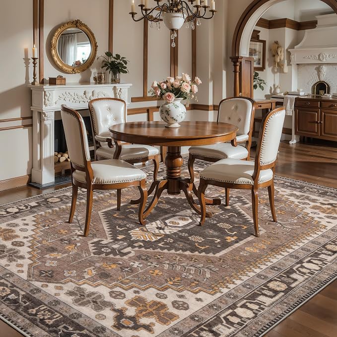 Ciicool 5x7 Area Rugs,Washable Large Boho Carpet for Living Room Bedroom | Oriental Low-Pile Hazel Vintage Non-Slip Indoor Throw Carpet for Kitchen Bedside Bathroom Dining Room Foyer Decor