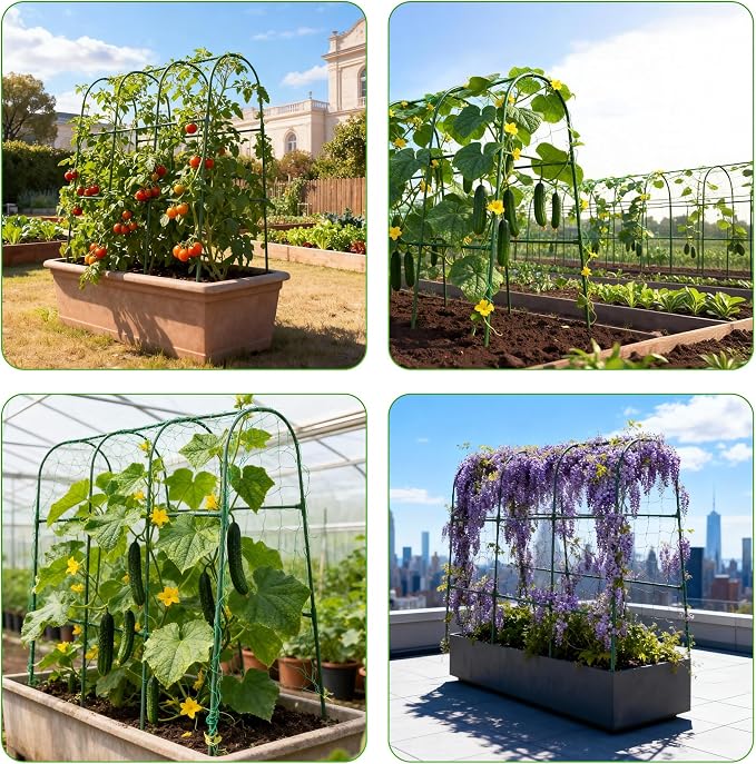2Pack Cucumber Trellis, Garden Trellis U-Shape Plant Support for Climbing Plants Metel Arch with Netting for Raised Garden Bed Outdoor Cucumbers, Vine Climbing Plant(47.2''X32''x47.2''(LxWxH))