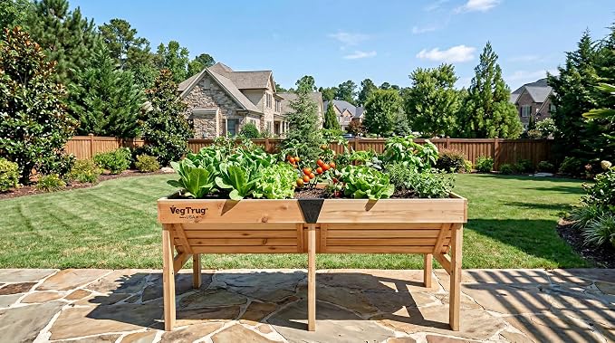 VegTrug Classic Raised Bed, Natural, Medium 1.8m - Made in USA - Uncoated Red Cedar Wood V-Shaped Garden Bed for Outdoor Gardening - Ergonomic Design for Balcony, Patio & Small Spaces  