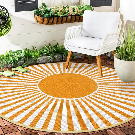 Anidaroel Round Outdoor Rugs 6ft for Patios Clearance, Waterproof Reversible Plastic Straw Patio Rug, Outside Area Rug Floor Mat for Backyard, Porch, Balcony, Pool Deck, RV Camping, Picnic(Orange,6ft)