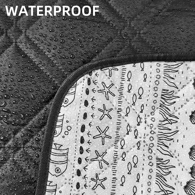 80x80” Double Thickened Picnic Blankets(150g High Density Cotton Stuffed) White Fish Pattern Outdoor Picnic Mat Portable Picnic Blanket Foldable with Leather Carry Strap Beach Blanket