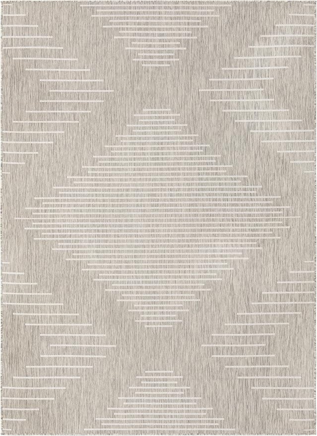 Unique Loom Outdoor Modern Collection Area Rug - Tambor (7' 1" x 10' Rectangle, Gray/ Ivory)