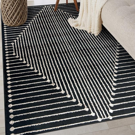 Rugshop Contemporary Bohemian Stripe Area Rug 4' x 6' Black | Jute Backing, Soft Medium Pile, Stain Resistant, No Shedding, Bedroom, Home Office, Dining Nook, Kids Room, Guest Room
