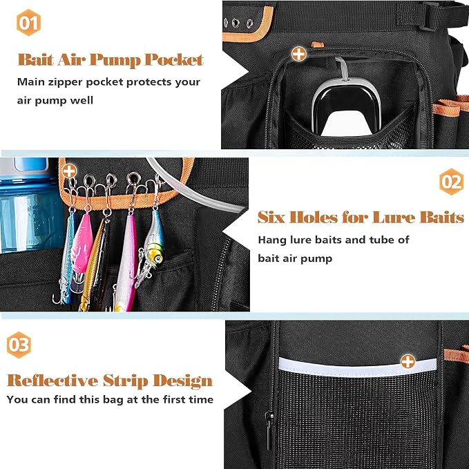 GOBUROS Fishing Bucket Organizer for 5 Gallon Bucket(Bucket not Included) | Fish Bucket Storage Caddy with Adjustable Buckle, Rod and Plier Holder and Multi-Pockets for Fishing Gear
