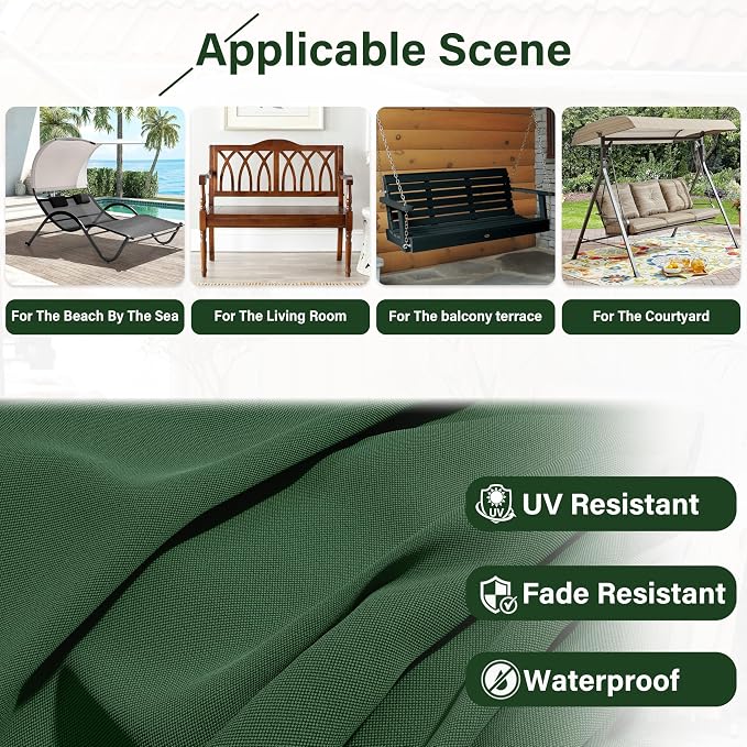 Porch Swing Cushion with Backrest,Waterproof Bench Cushion for Outdoor Furniture,2-3 Seater Replacement Thickened 5 in swing cushion,with Ties,Patio,Outdoor,Backyard and Garden (Green,47x40 in)